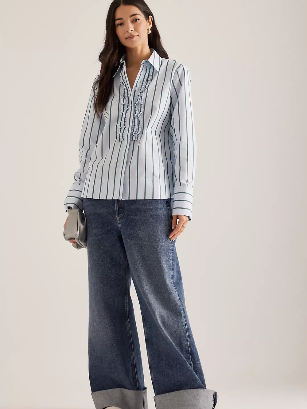 NWT ALIGNE Talia Stripe Ruffle Shirt Blue Green Button Down Sz 2